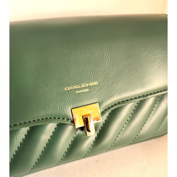 PURSE-CROSSBODY-DAVID JONES PARIS-Faux Leather-Green-Silver Tone Hardware-NEW - Picture 4 of 14